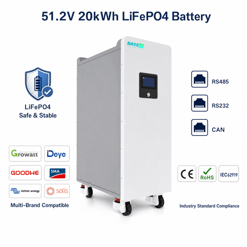 20kW 400Ah 51.2V फ्लोर-स्टैंडिंग LiFePO4 बैटरी